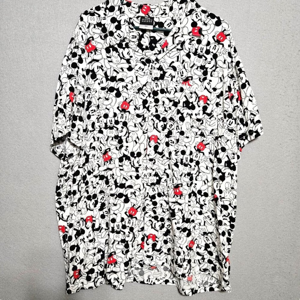 NWT Disney Mickey Mouse Button Up Shirt Overall Graphics Men's XXL - Christmas!